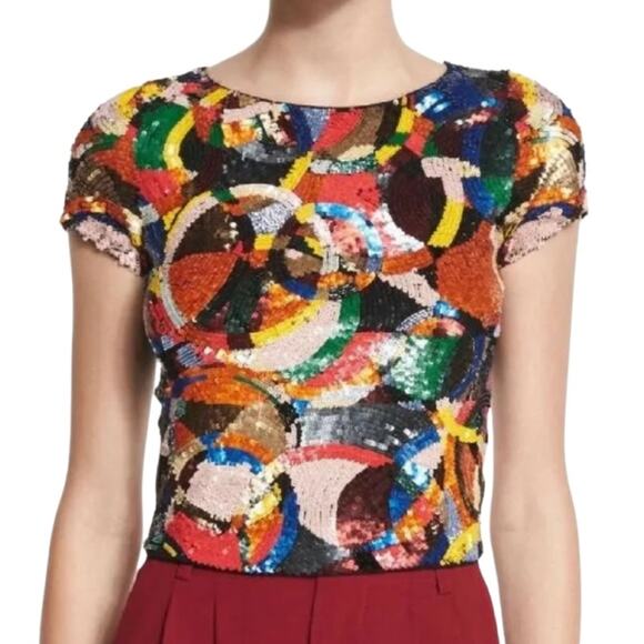 Alice + Olivia Kelli Sequin Embellished Top, Size 4 - Picture 2 of 9
